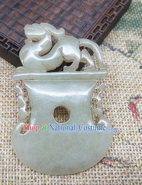 Chinese Handmade Retro Jade Dragon Label Craft Jade Necklace Accessories Carving Handgrip Pendant