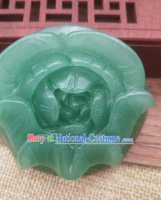 Chinese Handmade Aventurine Jade Handgrip Craft Jade Necklace Accessories Carving Rose Green Jade Label Pendant