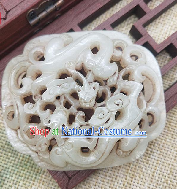 Chinese Handmade Jade Accessories Handgrip Craft Jade Necklace Carving Dragon Jade Label Pendant