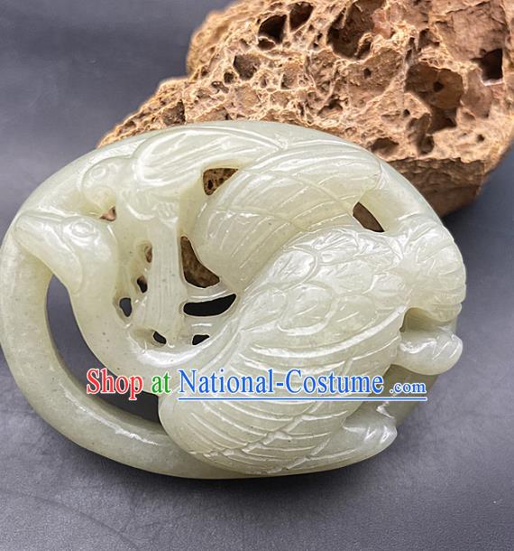 Chinese Ancient Carving Crane Jade Accessories Hetian Jade Pendant Jade Necklace Craft