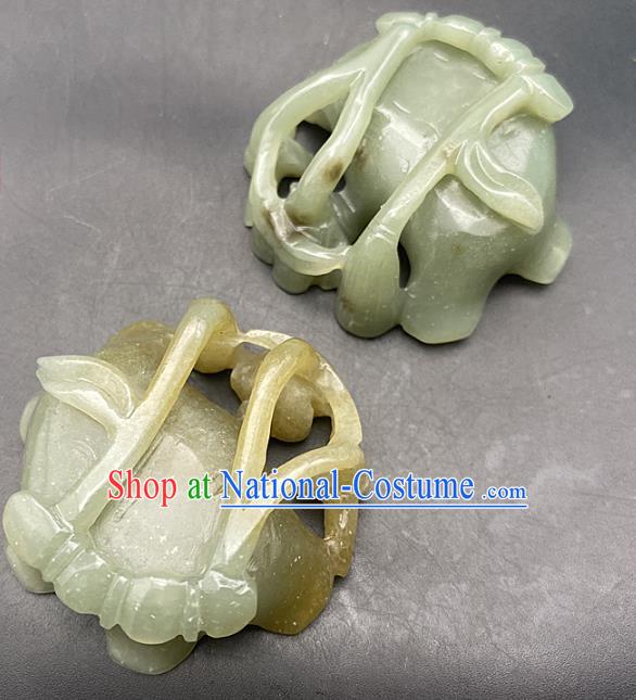 Chinese Ancient Jade Craft Carving Lotus Writing Brush Washer Accessories