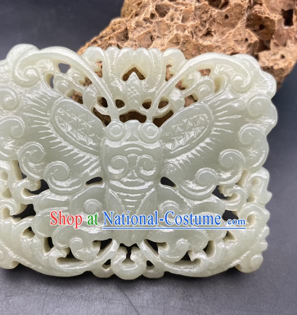 Chinese Ancient Carving Butterfly Jade Accessories Hetian Jade Label Pendant Jade Necklace Craft