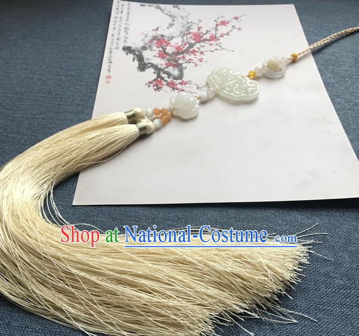 Chinese Ancient Hanfu Carving Lotus Tassel Brooch Pendant Jade Jewelry Accessories Lappet