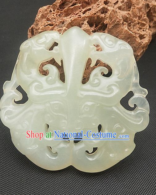 Chinese Ancient Carving Dragon Phoenix Jade Necklace Accessories Jade Label Craft Hetian Jade Pendant