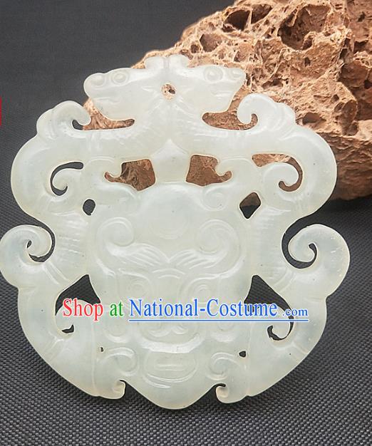 Chinese Ancient Jade Monster Necklace Accessories Hetian Jade Label Craft Carving Dragon Jade Pendant