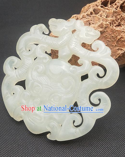 Chinese Ancient Jade Monster Necklace Accessories Hetian Jade Label Craft Carving Dragon Jade Pendant