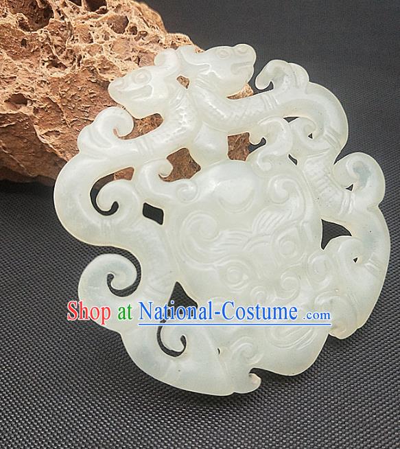 Chinese Ancient Jade Monster Necklace Accessories Hetian Jade Label Craft Carving Dragon Jade Pendant