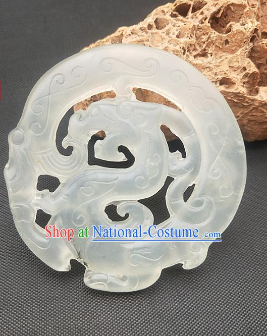 Chinese Ancient Jade Accessories Necklace Hsiuyen Jade Label Craft Carving Dragon Jade Pendant