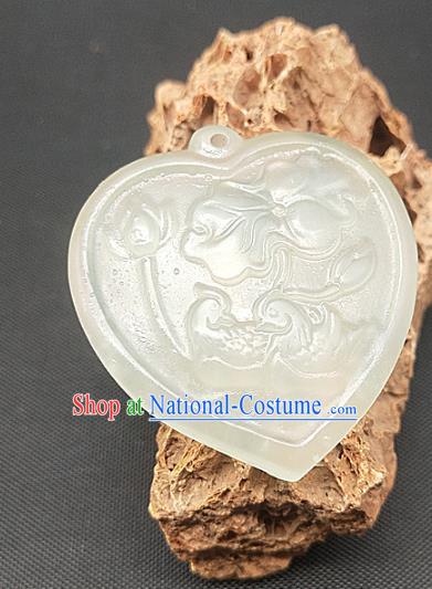 Chinese Handmade Heart Shape Jade Accessories Hsiuyen Jade Label Craft Carving Mandarin Duck Jade Necklace Pendant