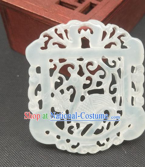 Chinese Handmade White Jade Accessories Hsiuyen Jade Label Carving Crane Jade Necklace Pendant Craft