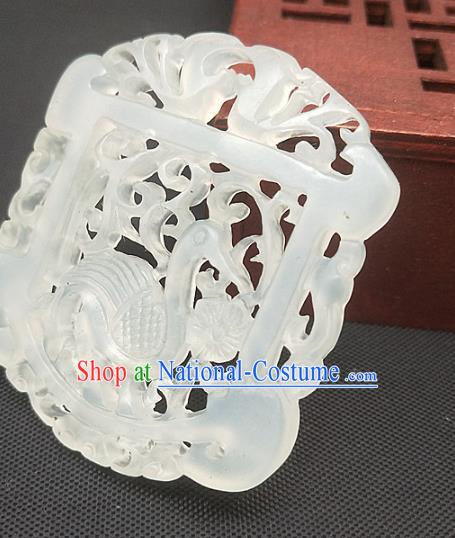 Chinese Handmade White Jade Accessories Hsiuyen Jade Label Carving Crane Jade Necklace Pendant Craft