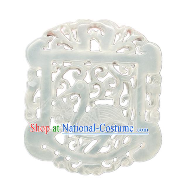 Chinese Handmade White Jade Accessories Hsiuyen Jade Label Carving Crane Jade Necklace Pendant Craft