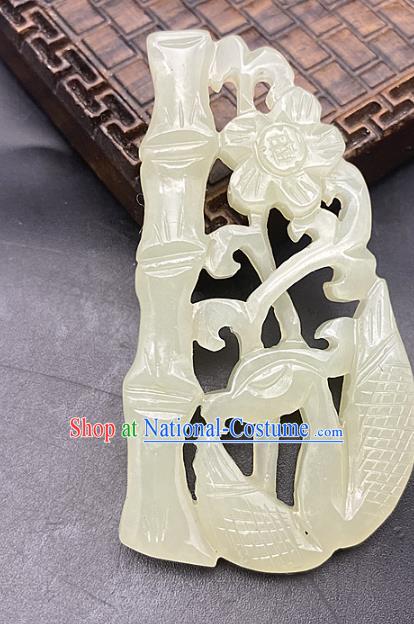 Chinese Ancient Carving Bamboo Jade Necklace Accessories Hetian Jade Pendant Jade Label Craft