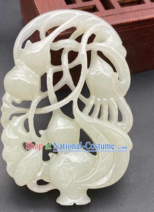 Chinese Ancient Carving Calabash Jade Necklace Accessories Jade Label Craft Hetian Jade Pendant