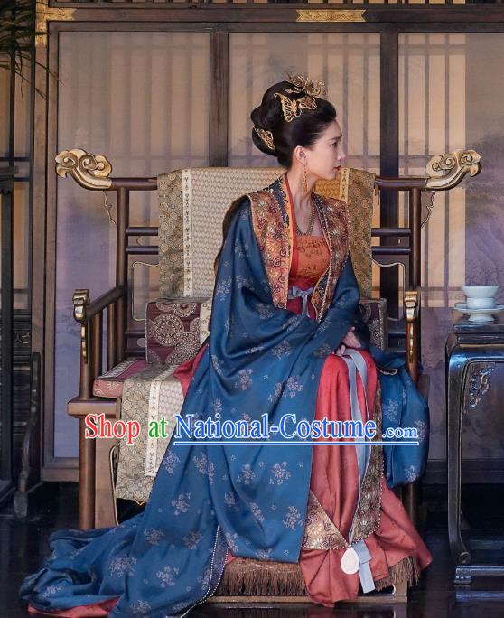 Chinese Ancient Song Dynasty Queen Historical Costumes and Headdress Drama Serenade of Peaceful Joy Empress Cao Danshu Dress Garment