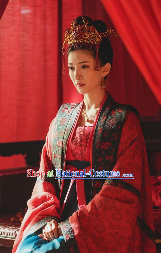 Chinese Ancient Wedding Garment Song Dynasty Historical Costumes and Headwear Drama Serenade of Peaceful Joy Empress Cao Danshu Hanfu Dress