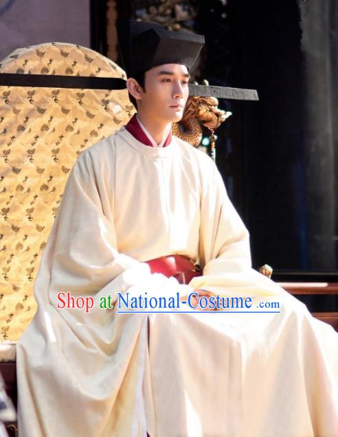 Ancient Chinese Song Dynasty Emperor Garment Historical Costumes and Headwear Drama Serenade of Peaceful Joy Renzong Wang Kai Imperial Robe