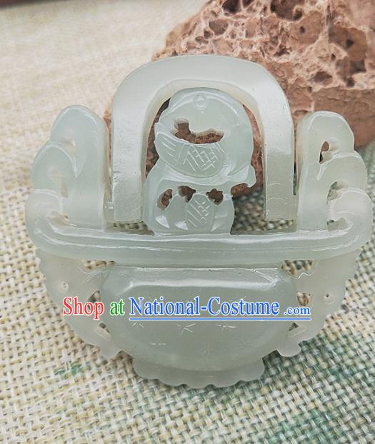 Chinese Handmade Jade Carving Cornucopia Necklace Accessories Handgrip Craft Jade Jewelry Jade Basket Pendant