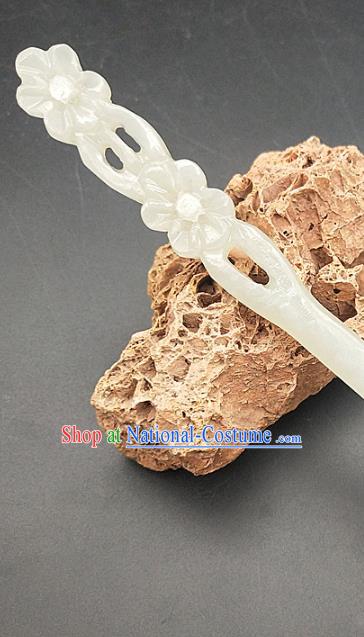 Chinese Ancient White Jade Plum Blossom Hanfu Hair Accessories Jade Hairpin Hair Clip Headwear