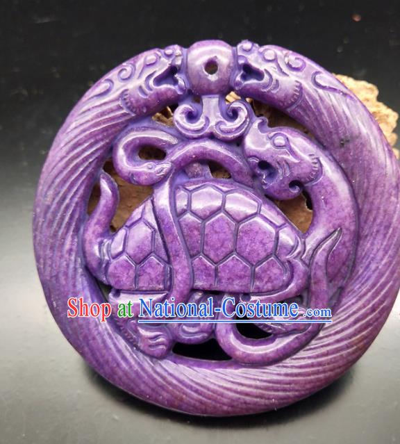 Chinese Retro Carving Purple Jade Waist Accessories Handgrip Craft Handmade Jade Jewelry Jade Tortoise Pendant