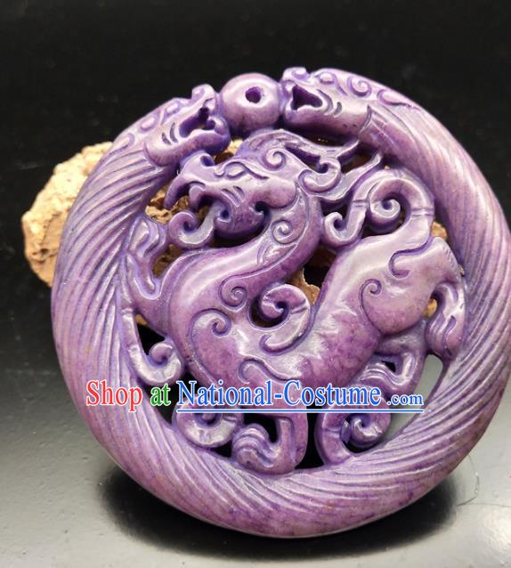 Chinese Retro Purple Jade Waist Accessories Handgrip Craft Handmade Jade Jewelry Carving Jade Dragon Pendant