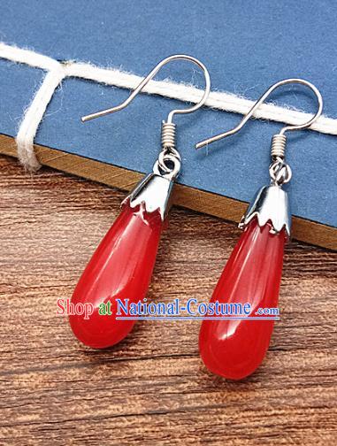 Chinese Ancient Hanfu Red Jade Earrings Jade Jewelry Jadeite Ear Accessories