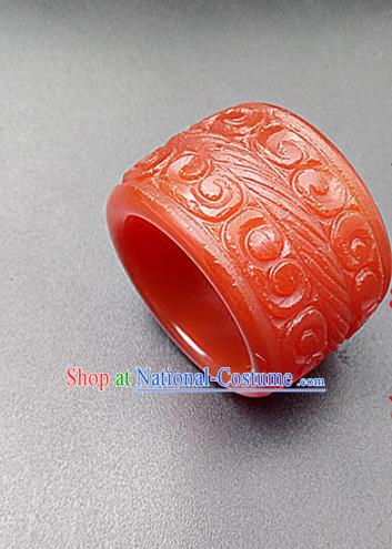 Chinese Ancient Men Hanfu Red Agate Ring Jade Jewelry Jade Finger Accessories