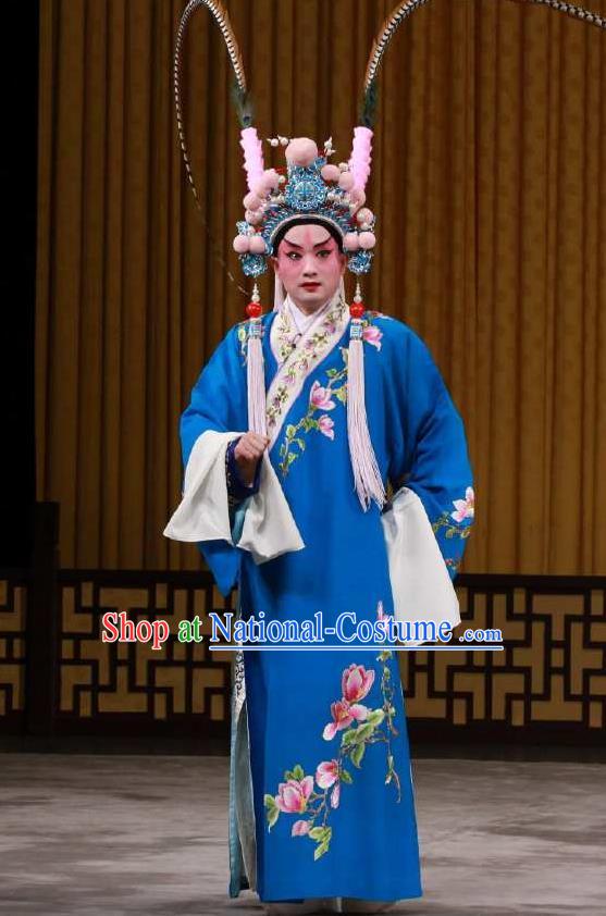 Chinese Peking Opera Garment the Fourth Son Visits His Mother Apparel Costumes Young Men Embroidered Robe and Hat