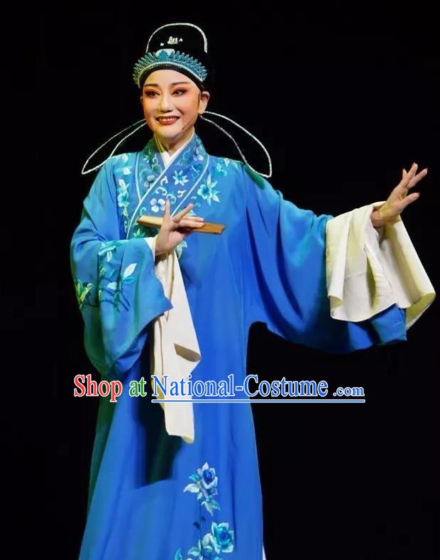 Chinese Peking Opera Young Men Embroidered Robe Garment Double Pearl Phoenix Niche Scholar Apparel Costumes and Hat