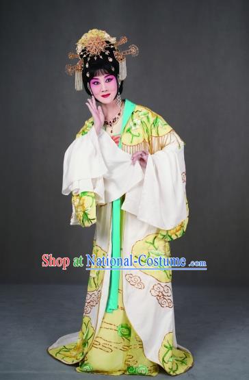 Chinese Peking Opera Costumes the Royal Consort of Tang Apparel Hua Tan Diva Yellow Dress Garment and Headpieces