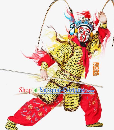 Chinese Peking Opera Wusheng Martial Men Garment A Monkey King Costumes Sun Wukong Takefu Apparel and Headwear