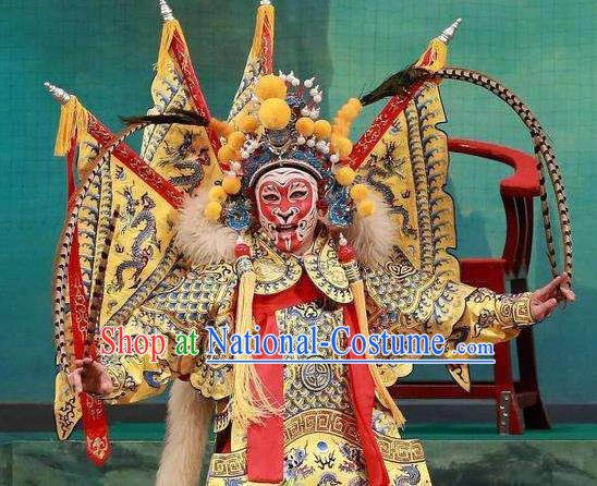 Chinese Peking Opera Martial Men Garment A Monkey King Costumes Sun Wukong Takefu Apparel Kao Armor Suit with Flags and Headwear