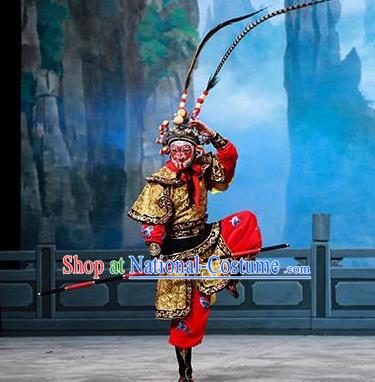 Chinese Peking Opera Garment Martial Men A Monkey King Costumes Sun Wukong Apparel Takefu Kao Armor Suit and Headwear