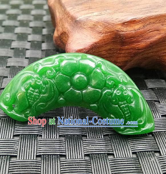 Chinese Handmade Green Jade Arc Necklet Accessories Handgrip Craft Handmade Jade Jewelry Jade Carving Flower Waist Pendant