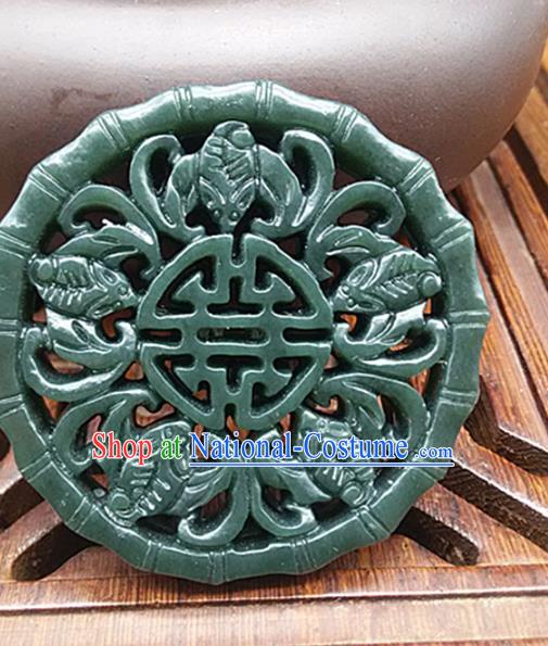 Chinese Handmade Carving Bats Jade Label Belt Accessories Handgrip Craft Handmade Jade Bamboo Waist Pendant