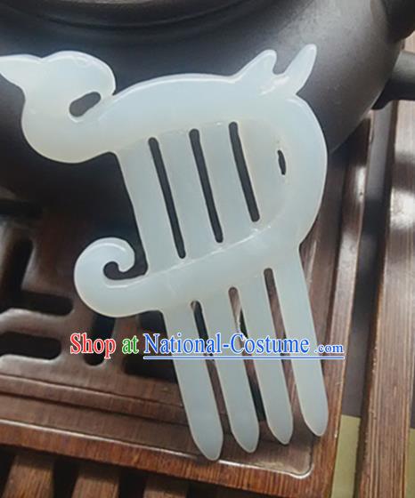 Chinese Ancient Jade Hair Comb Hanfu Hair Accessories Carving Jade Hairpin Headwear