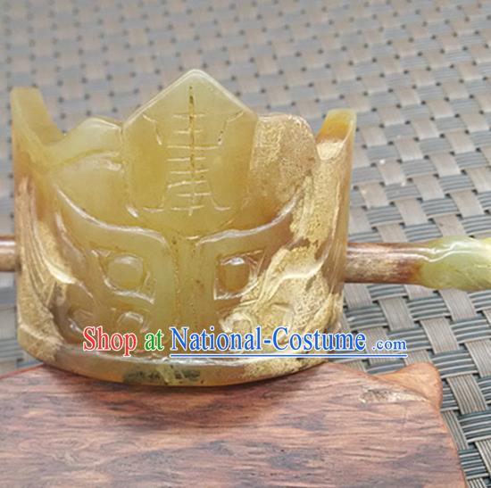 Chinese Ancient Jade Hairdo Crown Hanfu Hair Accessories Carving Monster Jade Hairpin Headwear