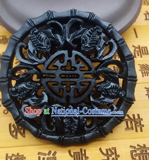 Chinese Handmade Carving Bats Jade Label Belt Accessories Handgrip Craft Handmade Black Jade Waist Pendant