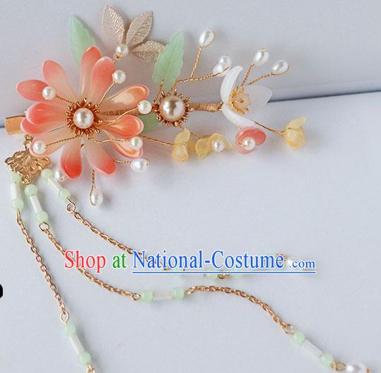 Chinese Ancient Pink Flower Hair Clip Hanfu Hair Accessories Women Headwear Lotus Hairpin