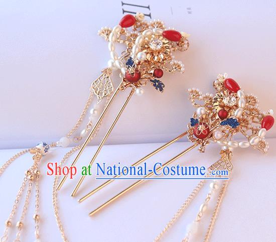 Chinese Ancient Hanfu Hairpin Hanfu Hair Accessories Women Headwear Pearls Phoenix Tassel Hair Clip