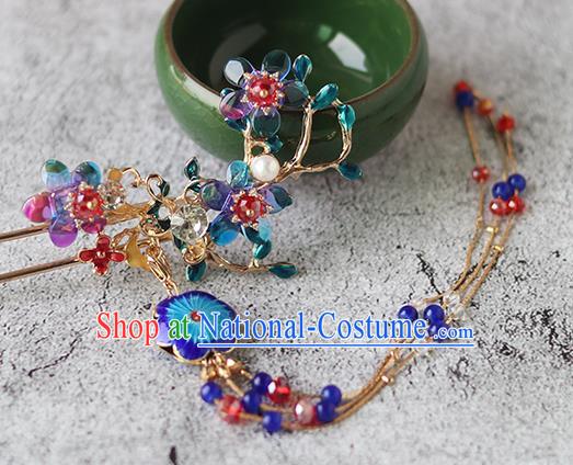 Chinese Ancient Hanfu Blueing Hair Clip Hair Accessories Women Plum Blossom Hairpin Headwear