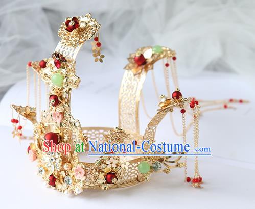 Chinese Ancient Bride Hanfu Hair Accessories Women Hairpin Headwear Hair Crown Golden Phoenix Coronet