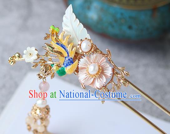 Chinese Ancient Hanfu Hair Accessories Women Golden Tassel Hairpin Headwear Golden Phoenix Hair Clip