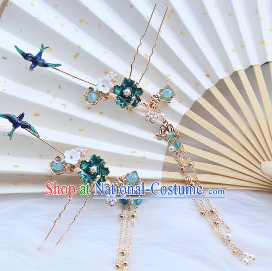 Chinese Ancient Hanfu Tassel Hair Clip Hair Accessories Women Headwear Blueing Hairpin