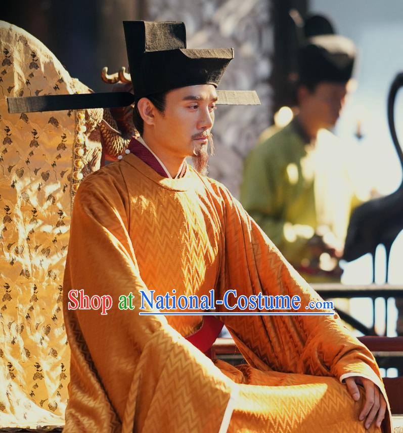 Ancient Chinese Song Dynasty Emperor Renzong Imperial Robe Historical Costumes and Headwear Drama Serenade of Peaceful Joy Wang Kai Garment