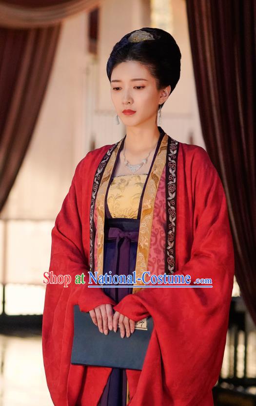 Ancient Chinese Song Dynasty Queen Historical Costumes and Headpieces Drama Serenade of Peaceful Joy Empress Cao Danshu Apparel Garment