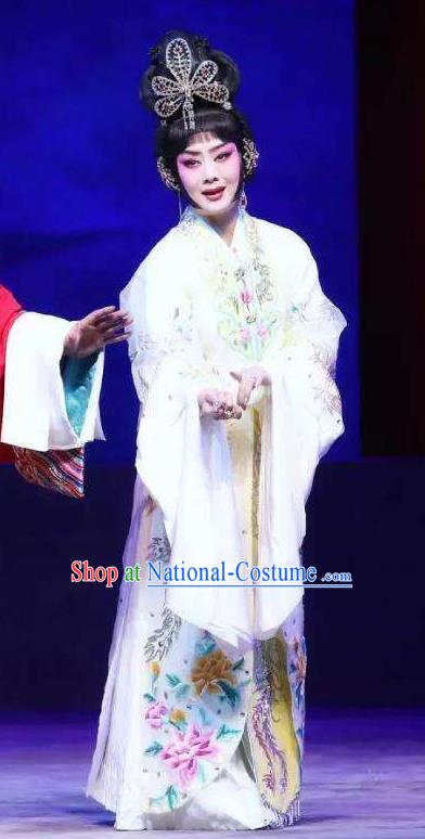 Chinese Cantonese Opera Diva White Dress Apparel Princess Chang Ping Peking Opera Hua Tan Garment Costumes and Headwear