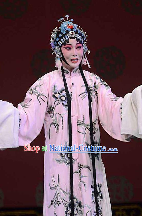 Chinese Beijing Opera Hua Tan Printing Orchid Pink Dress Apparel The Dream in Lady Chamber Peking Opera Garment Costumes and Headpieces