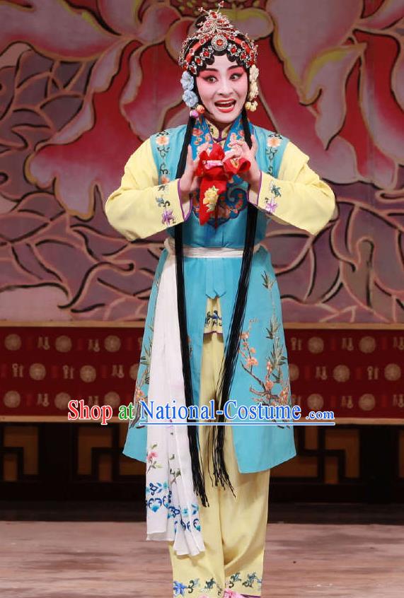 Traditional Chinese Peking Opera Maidservant Dress Apparel The Dream in Lady Chamber Costumes Young Lady Garment and Headwear