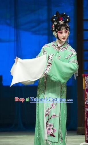 Traditional Chinese Peking Opera Rich Lady Green Dress Apparel Butterfly Fairy Tale Costumes Zhu Yingtai Garment and Headwear